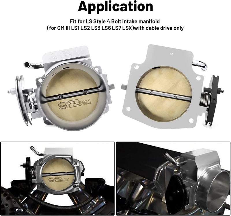 Endxedo 92mm Throttle Body for LS1 LS2 LS6 LS3 LS LS7 SX LS 4 Bolt Throttle Body with Throttle Position Sensors TPS IAC Aluminum Silver - Image 2